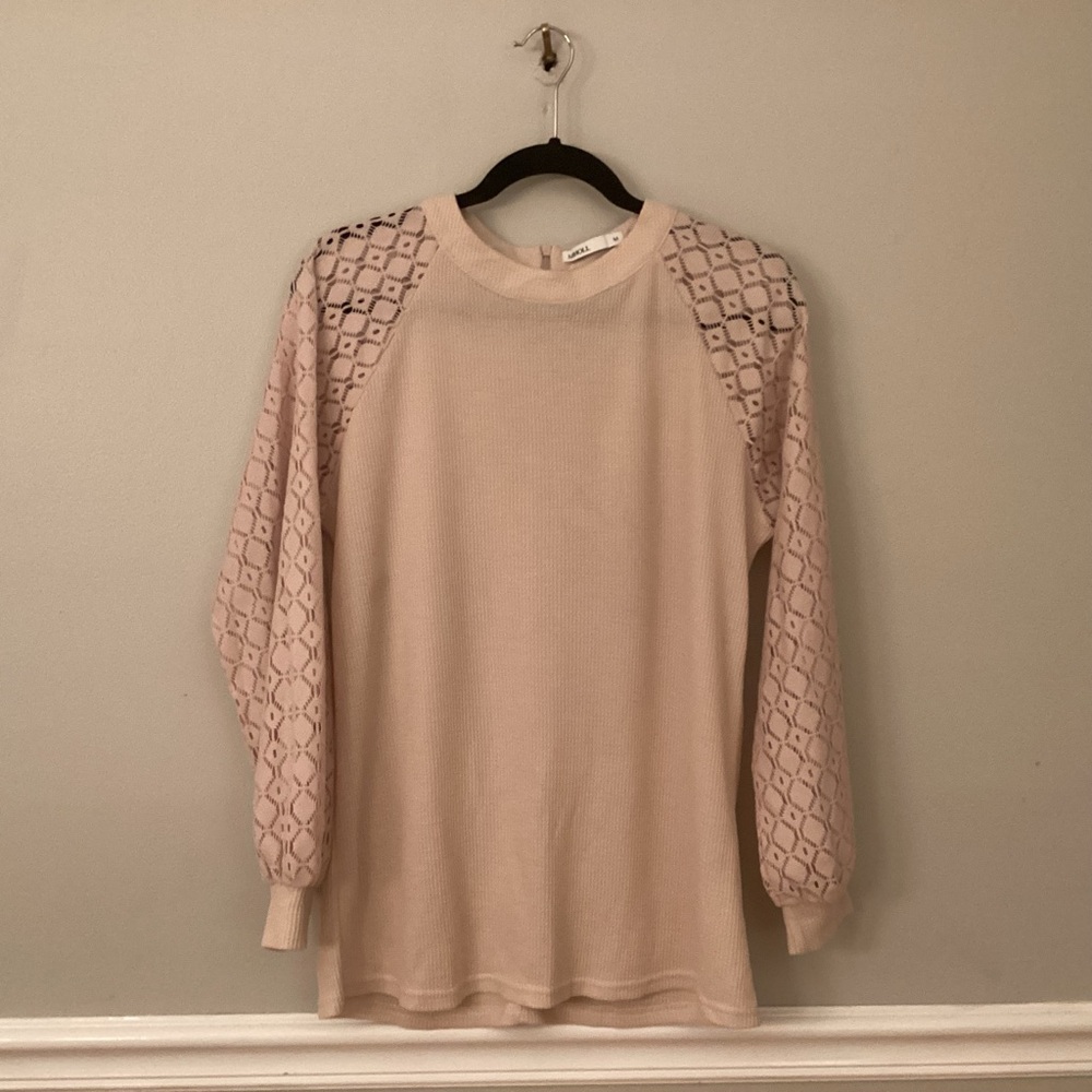Pink Long Sleeve Lace Blouse